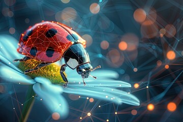A vibrant ladybug with a striking geometric pattern rests delicately on a colorful flower. This image showcases nature's beauty and intricate design.