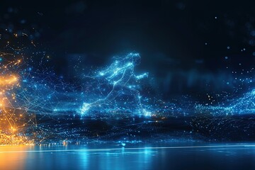 Fototapeta premium A striking futuristic scene showcasing intricate blue and orange circuitry, reminiscent of a digital network or complex wiring. 