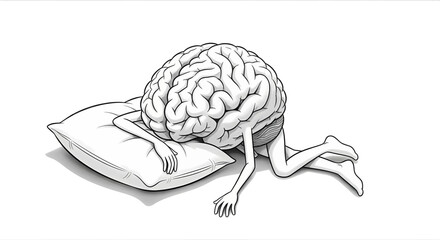 Illustration of a brain resting on a pillow, suggesting sleep or relaxation.