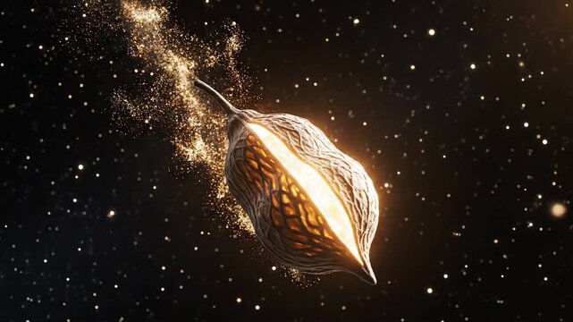 Abstract glowing seed in space with particle effects