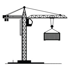 Silhouette of a Construction Crane Lifting a Container Keywords: crane, construction, silhouette
