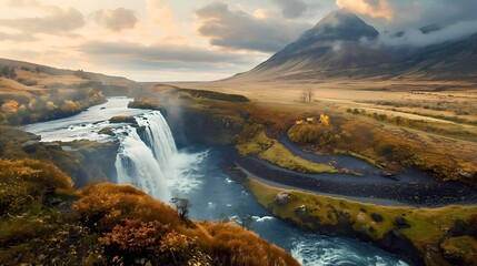 Waterfall mountain view
