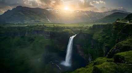 Waterfall mountain view at morning