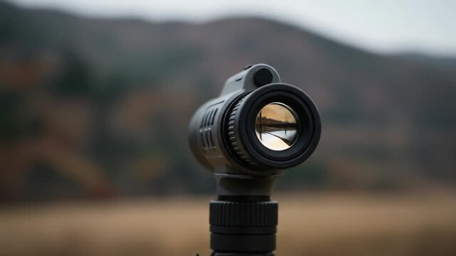 Monocular scope on tripod outdoors soft focus landscape