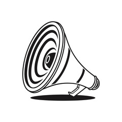Stylized black and white illustration of a megaphone with concentric circles