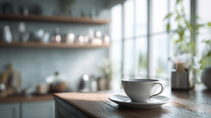Obraz premium Serene Morning Coffee Still Life in a Bright and Airy Modern Kitchen