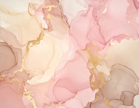 Elegant pink and gold abstract fluid art design