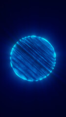 Futuristic glowing blue digital sphere made of particle waves, floating in a dark space background