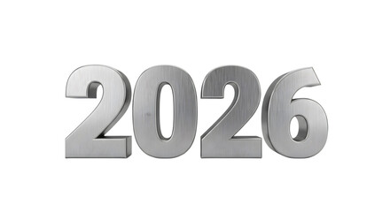 Silver metallic 2026 number isolated on transparent background