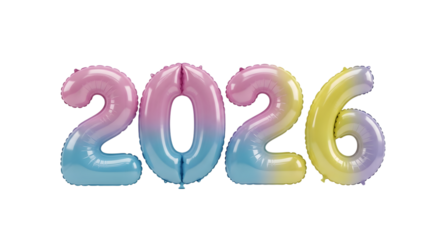 Colorful balloon number 2026 isolated on transparent background