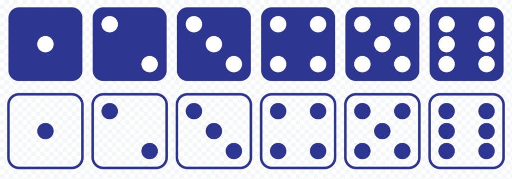 Dice icon set with all six faces in black color in outline style. Ludo game dice symbols in outline style. Set of six sides of a dice icon in black color. Dice icon concept vector illustration. eps 10