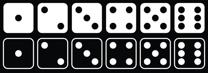 Dice icon set with all six faces in black color in outline style. Ludo game dice symbols in outline style. Set of six sides of a dice icon in black color. Dice icon concept vector illustration. eps 10