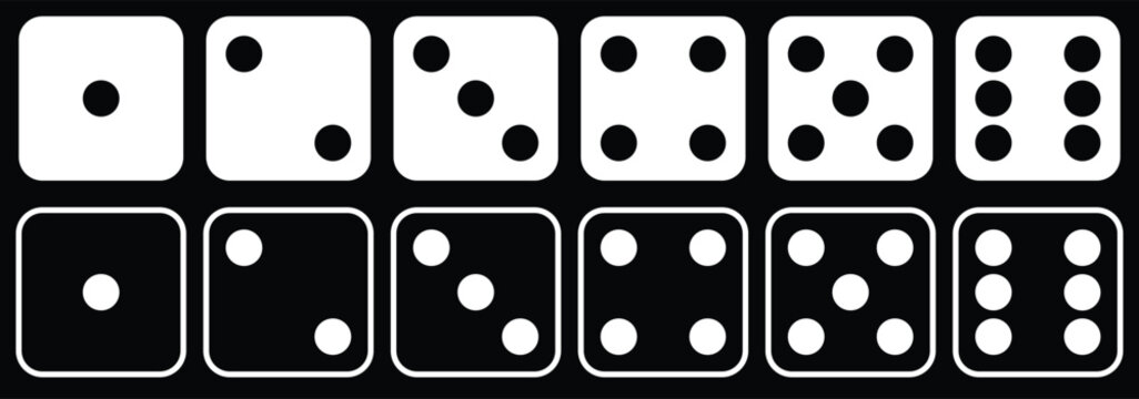 Dice icon set with all six faces in black color in outline style. Ludo game dice symbols in outline style. Set of six sides of a dice icon in black color. Dice icon concept vector illustration. eps 10