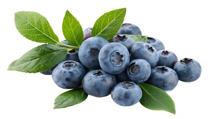 Fresh blueberries with green leaves isolated on transparent background,fruit, berry, food, blueberries, blueberry, blue, fresh, sweet, dessert, diet, nature, freshness, closeup, white, isolated,