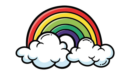 Obraz premium A cheerful and colorful cartoon rainbow arching between two fluffy white clouds, a vibrant illustration symbolizing hope and joy