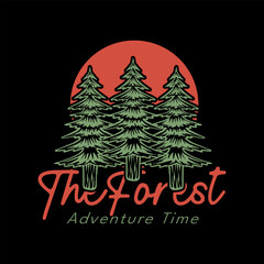 Vector Illustration of The Forest with Pine Woods. Great Outdoors and Adventure Suitable for Tshirt and Logo Design