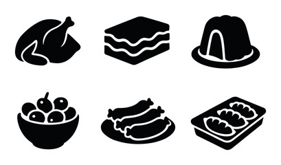 Silhouettes of various food items including chicken and fruits