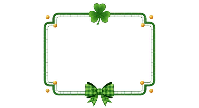 A festive St. Patrick's Day decorative frame with a lucky green shamrock and a checkered plaid bow, perfect for Irish holiday invitations or greetings
