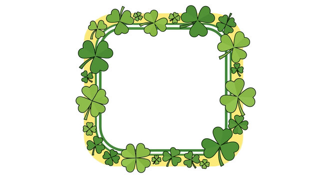 Vibrant green shamrock clover frame border illustration for St. Patrick's Day, featuring a cheerful square design with lucky leaves, perfect for festive decorations and Irish-themed events