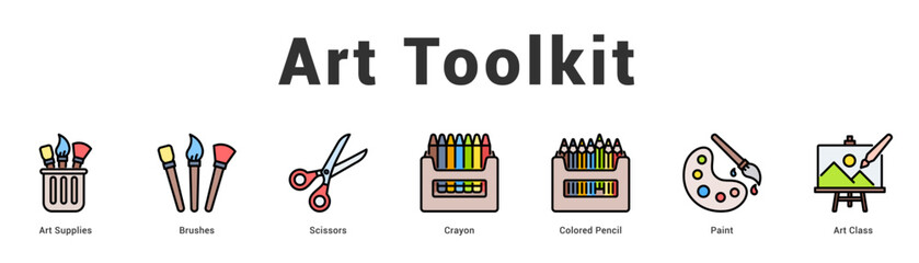 Art Toolkit Modern and clean web banner illustration featuring thematic icons for visual communication