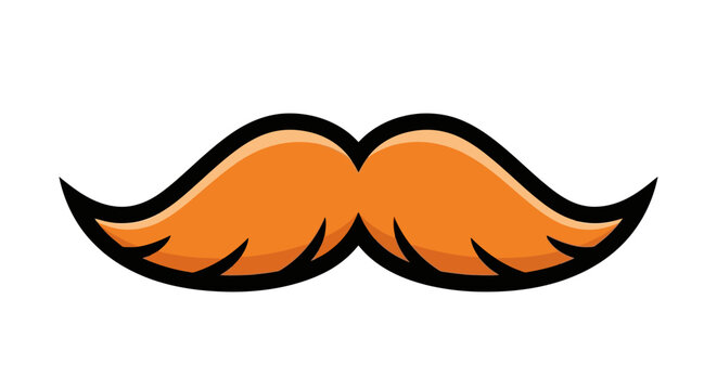 A vibrant orange cartoon mustache icon with a bold black outline, isolated on a white background. A funny and stylish graphic design element for facial hair
