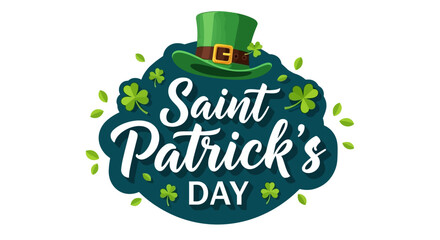 Festive lettering design celebrating an Irish holiday, featuring a green leprechaun hat adorned with shamrock clovers
