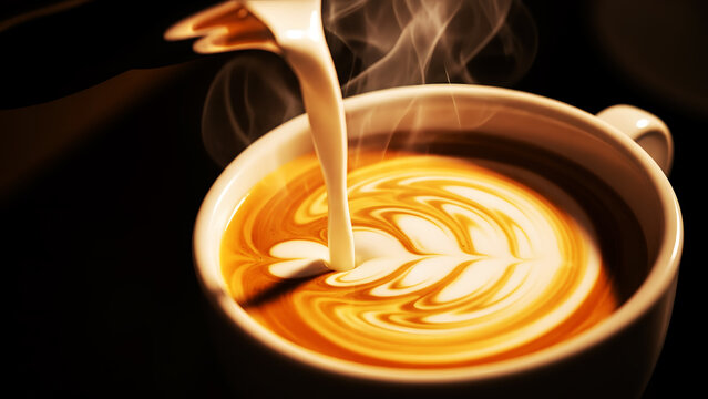 Latte art creation process in a warm and cozy cafe atmosphere
