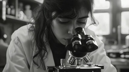 A scientist examining samples through a microscope.