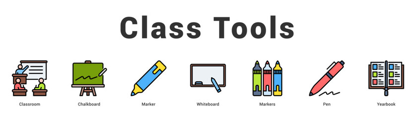Class Tools Modern and clean web banner illustration featuring thematic icons for visual communication