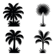 Various palm tree silhouettes on green background