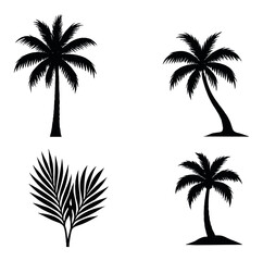 Silhouetted palm tree and leaf collection in minimalistic design