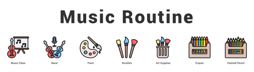 Fototapeta premium Music Routine Modern and clean web banner illustration featuring thematic icons for visual communication