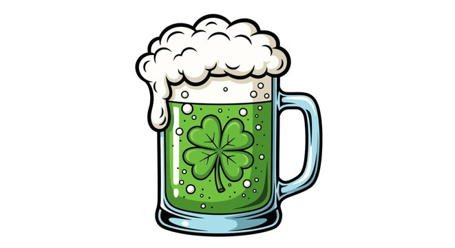 St. Patrick's Day celebration concept with a frothy green beer mug adorned with a lucky shamrock - Powered by Adobe
