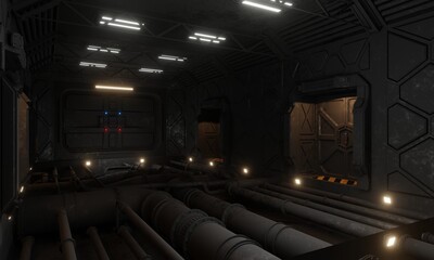 Science fiction command center military base 3d rendering wallpaper background