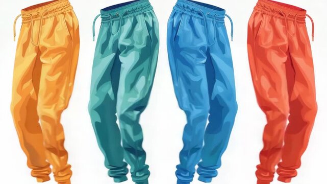 A vibrant display of men's sweatpants in various colors. Perfect for casual wear or athletic activities.