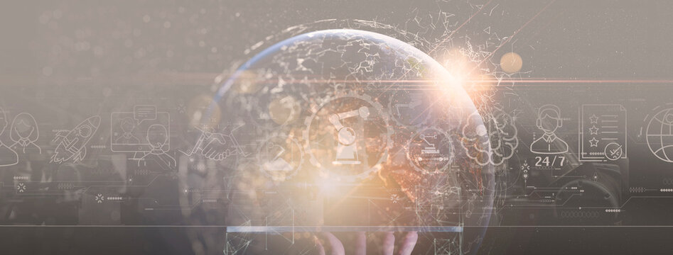Global Industry 4.0 Technology Network with Digital Icons