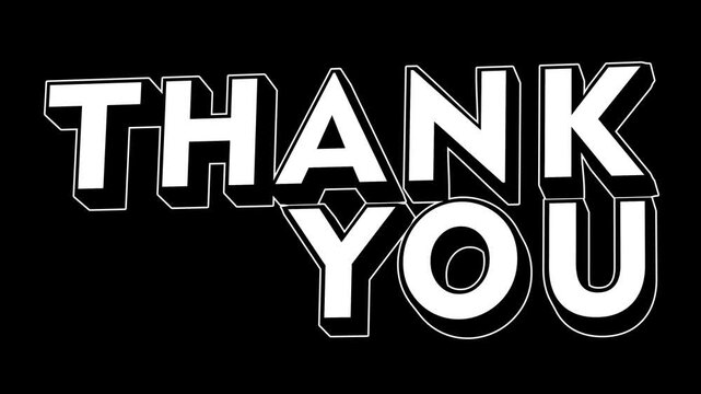 3D phrase THANK YOU rotates and fades on dark background. Elegant motion design for endings, messages, intros, and video transitions.