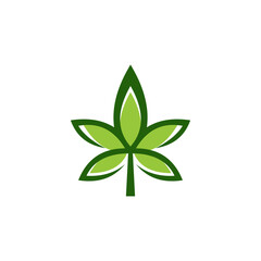Elegant green cannabis leaf logo design, a modern and simple vector icon representing natural herbal medicine, CBD, and wellness industries isolated on a white background