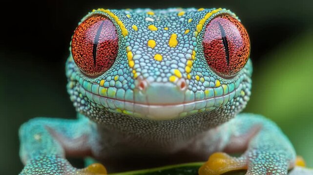 Close-up view of a vibrant red-eyed tree frog resting on a leaf in a lush rainforest setting during daylight