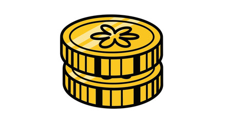 Stylized gold coins vector illustration showcasing stacked currency with flower design.