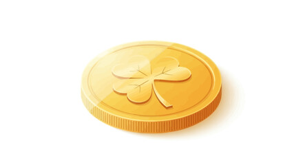 Shiny Gold Coin with Four Leaf Clover: St. Patrick's Day Luck and Prosperity Symbol