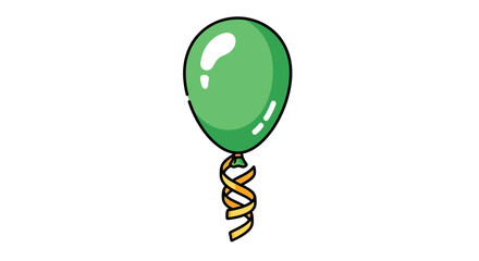 Festive celebration: A single green balloon with ribbon on a bright, white background