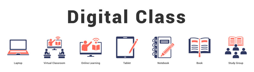 Digital Class Modern and clean web banner illustration featuring thematic icons for visual communication
