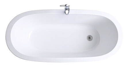 top view of empty white modern bathtub isolated on white