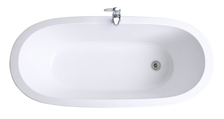 top view of empty white modern bathtub isolated on white