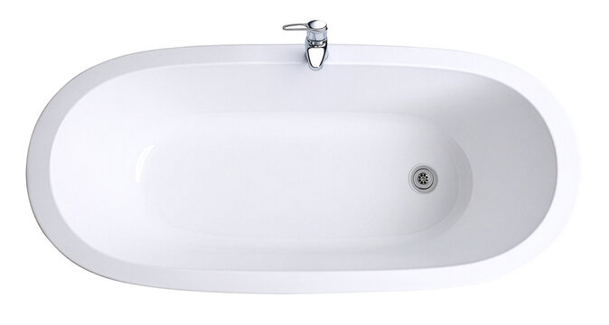 top view of empty white modern bathtub isolated on white