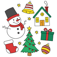 Cartoon Christmas Vector Set with Holiday Decorations