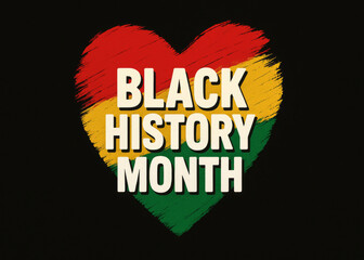Black history month heart design in red, yellow, green colors on black background