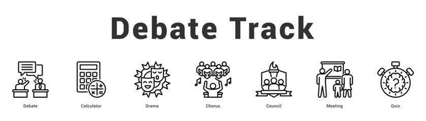 Debate Track Modern and clean web banner illustration featuring thematic icons for visual communication