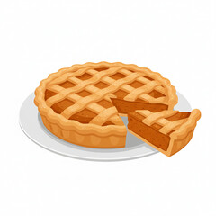 sliced pumpkin pie with lattice crust on plate flat illustration for autumn dessert